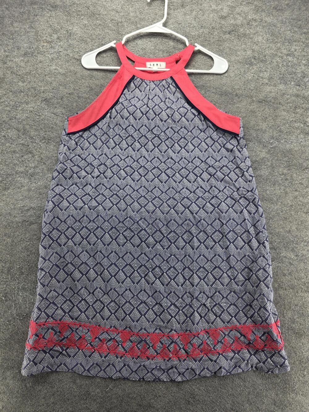 THML Dress Womens M Blue Sundress Knee Length Halter Geometric Rayon Embroidered